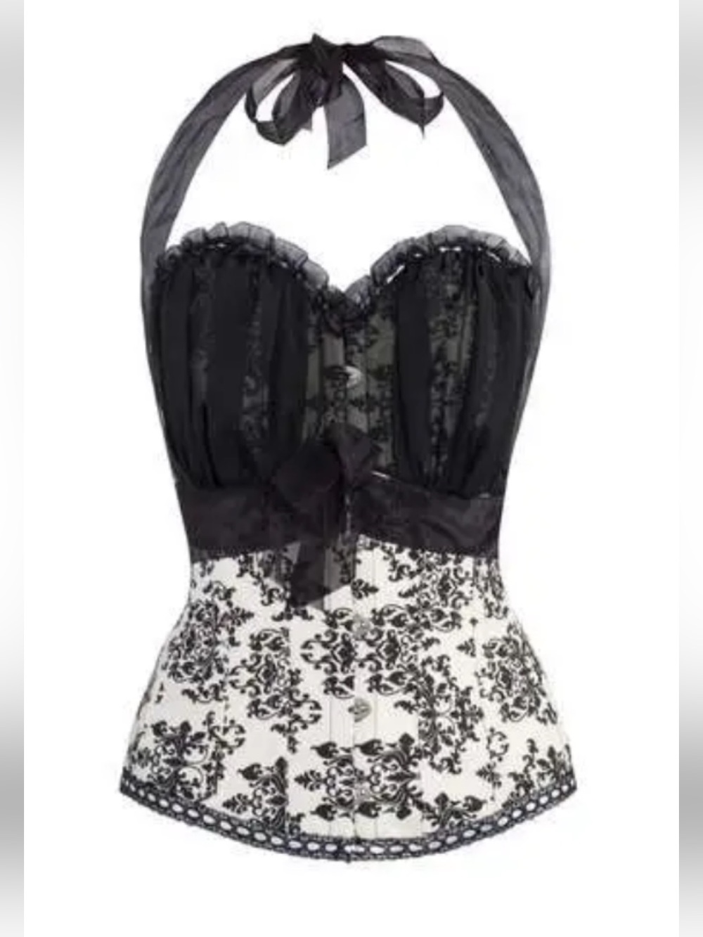 Corset Story black and cream damask print halterneck corset